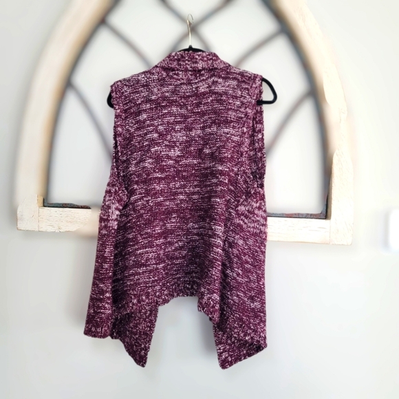 Erika Ladies Sleeveless Open Front Tweed Cardigan Sweater Garnet Large (L) - Picture 3 of 4